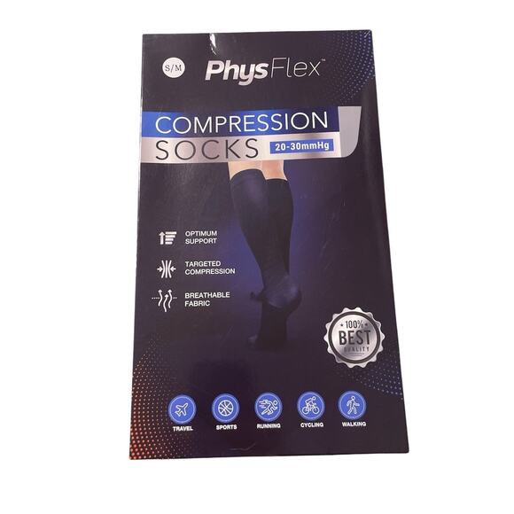PhysFlex COMPRESSION SOCKS Stockings 20-30mmHg Size S/M Black for men or women - Picture 1 of 2